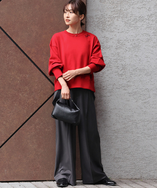 JOURNAL STANDARD relume（ジャーナルスタンダード　レリューム）の「《再入荷！》【洗濯機洗い可能】さりげない刺繍がポイント。刺繍ロゴスウェット（スウェット・レディース・グレー/ブラック系その他/レッド・FREE）」の14枚目の写真