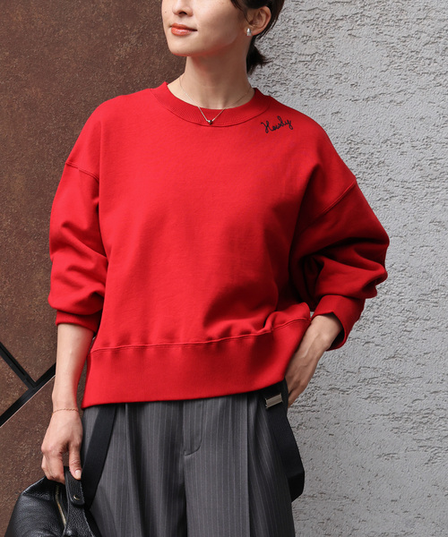 JOURNAL STANDARD relume（ジャーナルスタンダード　レリューム）の「《再入荷！》【洗濯機洗い可能】さりげない刺繍がポイント。刺繍ロゴスウェット（スウェット・レディース・グレー/ブラック系その他/レッド・FREE）」の17枚目の写真