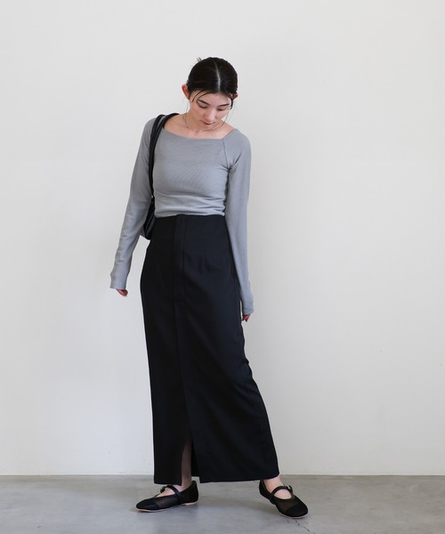 select MOCA(セレクトモカ)の「リネンライクフロントスリットタイトスカート(スカート・レディース・モカ/ブラック/アイボリー・MEDIUM/LARGE/SMALL)」の5枚目の写真