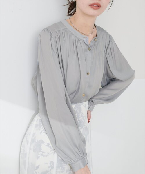 natural couture（ナチュラルクチュール）の「マット釦とろみサテンブラウス（シャツ/ブラウス・レディース・ラベンダー/その他1/ピンク/サックスブルー/ピンクベージュ/オフホワイト/チャコールグレー・FREE）」の22枚目の写真