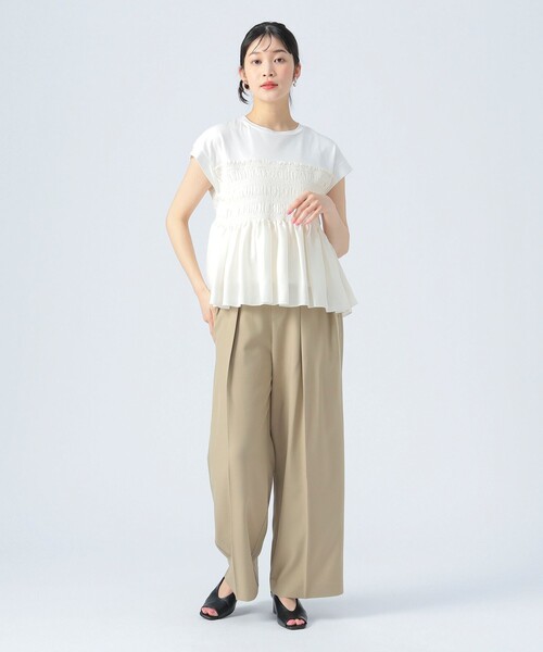 BEAMS HEART(ビームスハート)の「異素材シャーリング フレンチ プルオーバー(Tシャツ/カットソー・レディース・チャコールグレー/オフホワイト/ケリーグリーン・FREE)」の8枚目の写真