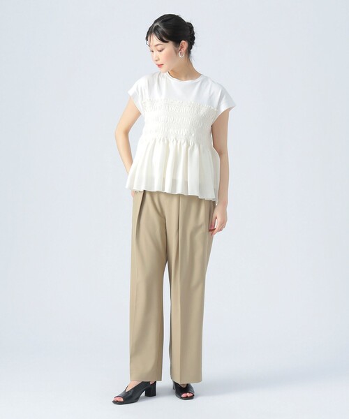 BEAMS HEART(ビームスハート)の「異素材シャーリング フレンチ プルオーバー(Tシャツ/カットソー・レディース・チャコールグレー/オフホワイト/ケリーグリーン・FREE)」の9枚目の写真