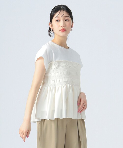 BEAMS HEART(ビームスハート)の「異素材シャーリング フレンチ プルオーバー(Tシャツ/カットソー・レディース・チャコールグレー/オフホワイト/ケリーグリーン・FREE)」の10枚目の写真