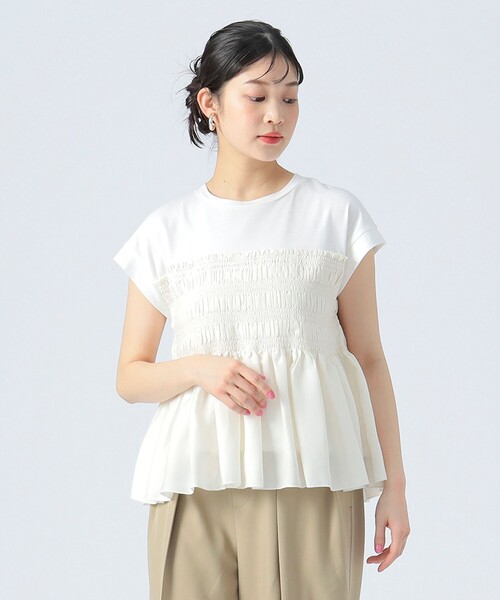 BEAMS HEART(ビームスハート)の「異素材シャーリング フレンチ プルオーバー(Tシャツ/カットソー・レディース・チャコールグレー/オフホワイト/ケリーグリーン・FREE)」の11枚目の写真