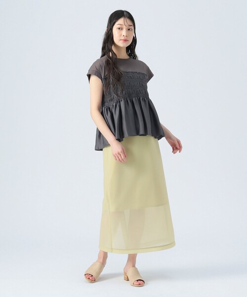 BEAMS HEART(ビームスハート)の「異素材シャーリング フレンチ プルオーバー(Tシャツ/カットソー・レディース・チャコールグレー/オフホワイト/ケリーグリーン・FREE)」の12枚目の写真