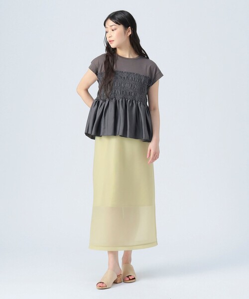 BEAMS HEART(ビームスハート)の「異素材シャーリング フレンチ プルオーバー(Tシャツ/カットソー・レディース・チャコールグレー/オフホワイト/ケリーグリーン・FREE)」の13枚目の写真