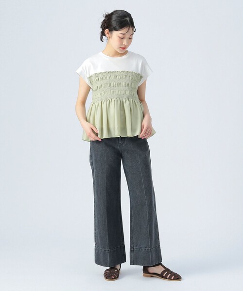 BEAMS HEART(ビームスハート)の「異素材シャーリング フレンチ プルオーバー(Tシャツ/カットソー・レディース・チャコールグレー/オフホワイト/ケリーグリーン・FREE)」の17枚目の写真