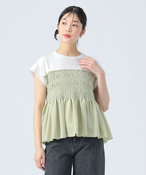 BEAMS HEART(ビームスハート)の「異素材シャーリング フレンチ プルオーバー(Tシャツ/カットソー・レディース・チャコールグレー/オフホワイト/ケリーグリーン・FREE)」の18枚目の写真