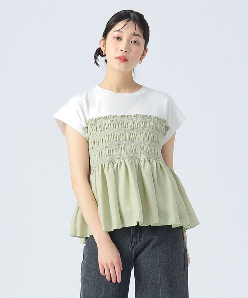 BEAMS HEART(ビームスハート)の「異素材シャーリング フレンチ プルオーバー(Tシャツ/カットソー・レディース・チャコールグレー/オフホワイト/ケリーグリーン・FREE)」の19枚目の写真