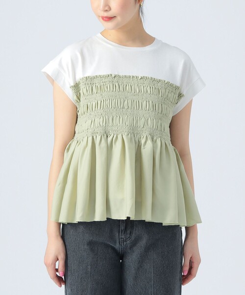 BEAMS HEART(ビームスハート)の「異素材シャーリング フレンチ プルオーバー(Tシャツ/カットソー・レディース・チャコールグレー/オフホワイト/ケリーグリーン・FREE)」の20枚目の写真