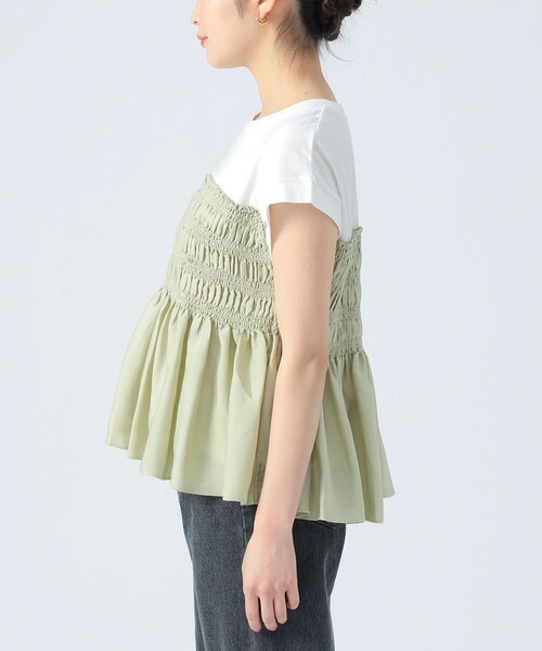 BEAMS HEART(ビームスハート)の「異素材シャーリング フレンチ プルオーバー(Tシャツ/カットソー・レディース・チャコールグレー/オフホワイト/ケリーグリーン・FREE)」の21枚目の写真