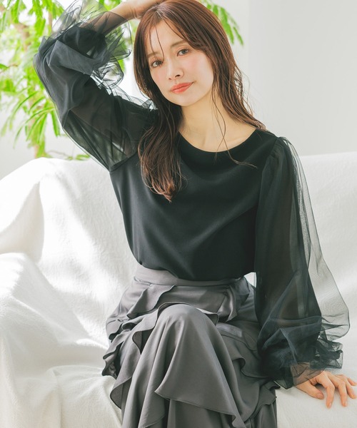 セール】チュールタックスリーブプルオーバー 322316（Tシャツ