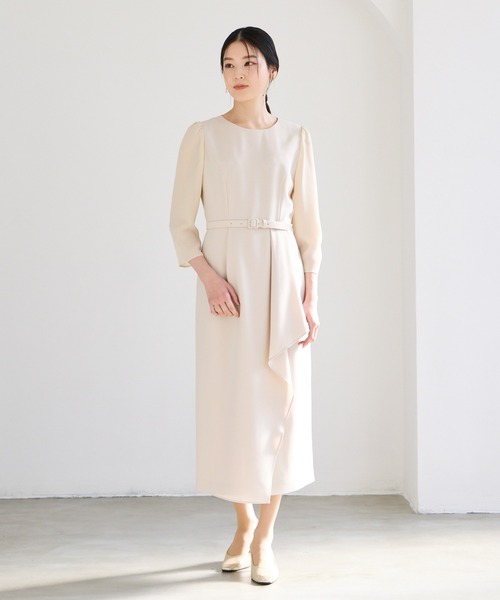 ベルト付きアシンメトリーラッフルタイトワンピース（ワンピース