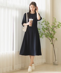 CELEN | 【洗える/セット対応/オフィスカジュアル】五分袖タックワンピース 単品(スーツスカート)