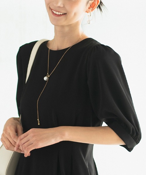 CELEN（セレン）の「【洗える/セット対応/オフィスカジュアル】五分袖タックワンピース 単品（スーツスカート・レディース・ブラック/グレー系その他/ブラウン/ネイビー・S/M/L/ST/MT/LT）」の12枚目の写真