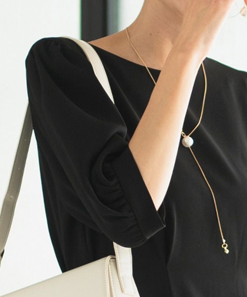 CELEN（セレン）の「【洗える/セット対応/オフィスカジュアル】五分袖タックワンピース 単品（スーツスカート・レディース・ブラック/グレー系その他/ブラウン/ネイビー・S/M/L/ST/MT/LT）」の13枚目の写真