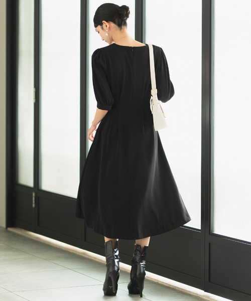 CELEN（セレン）の「【洗える/セット対応/オフィスカジュアル】五分袖タックワンピース 単品（スーツスカート・レディース・ブラック/グレー系その他/ブラウン/ネイビー・S/M/L/ST/MT/LT）」の11枚目の写真