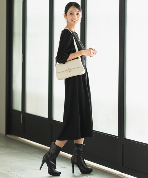 CELEN（セレン）の「【洗える/セット対応/オフィスカジュアル】五分袖タックワンピース 単品（スーツスカート・レディース・ブラック/グレー系その他/ブラウン/ネイビー・S/M/L/ST/MT/LT）」の8枚目の写真