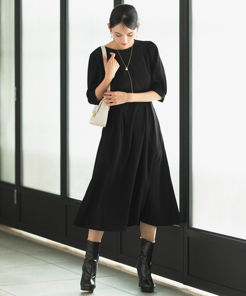 CELEN（セレン）の「【洗える/セット対応/オフィスカジュアル】五分袖タックワンピース 単品（スーツスカート・レディース・ブラック/グレー系その他/ブラウン/ネイビー・S/M/L/ST/MT/LT）」の6枚目の写真