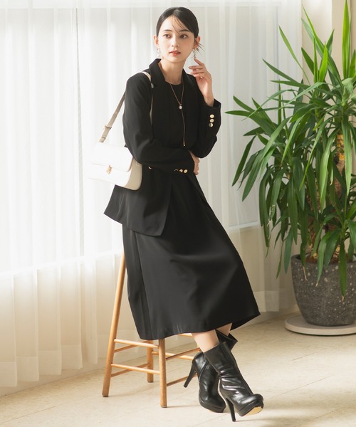 CELEN（セレン）の「【洗える/セット対応/オフィスカジュアル】五分袖タックワンピース 単品（スーツスカート・レディース・ブラック/グレー系その他/ブラウン/ネイビー・S/M/L/ST/MT/LT）」の18枚目の写真