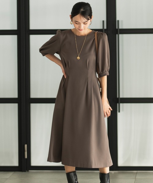 CELEN（セレン）の「【洗える/セット対応/オフィスカジュアル】五分袖タックワンピース 単品（スーツスカート・レディース・ブラック/グレー系その他/ブラウン/ネイビー・S/M/L/ST/MT/LT）」の20枚目の写真