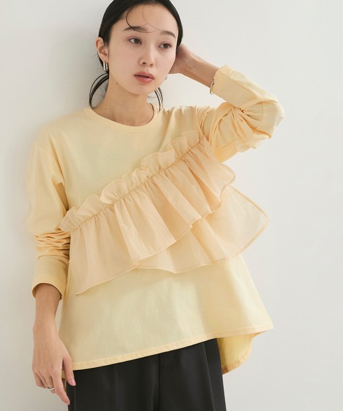 シアーフリルアシメコンビプル（Tシャツ/カットソー）｜LE