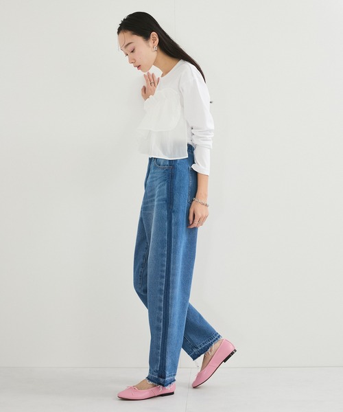 le cercle ADAM ET ROPE'(ルセルクルアダムエロペ)の「シアーフリルアシメコンビプル(Tシャツ/カットソー・レディース・クリーム/ブラック/ホワイト・FREE)」の5枚目の写真
