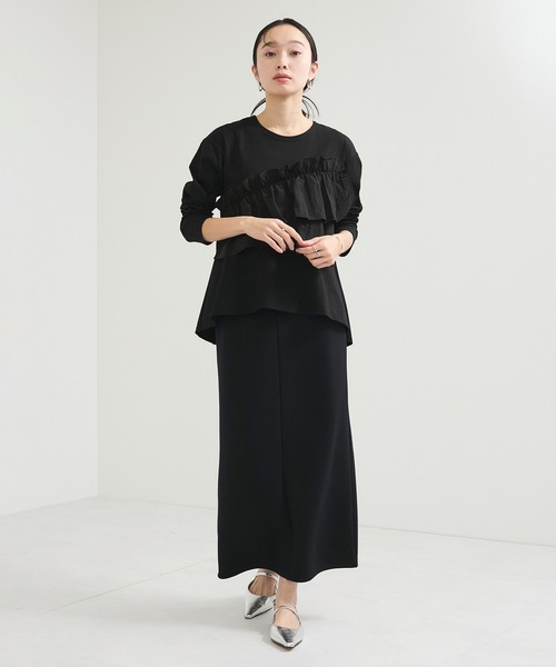le cercle ADAM ET ROPE'(ルセルクルアダムエロペ)の「シアーフリルアシメコンビプル(Tシャツ/カットソー・レディース・クリーム/ブラック/ホワイト・FREE)」の10枚目の写真