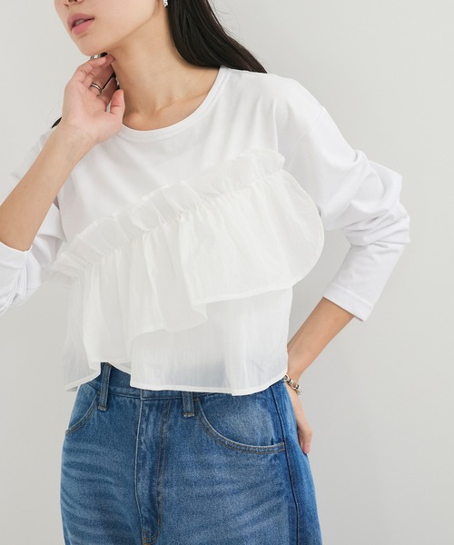 AER ADAM ET ROPE - tシャツ シアーフリルアシメコンビプル レディース シアーフリルアシメコンビプル（Tシャツ/カットソー）｜LE