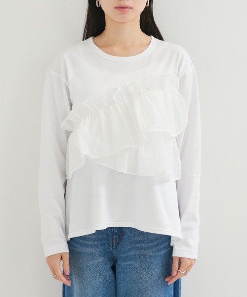 le cercle ADAM ET ROPE'(ルセルクルアダムエロペ)の「シアーフリルアシメコンビプル(Tシャツ/カットソー・レディース・クリーム/ブラック/ホワイト・FREE)」の15枚目の写真