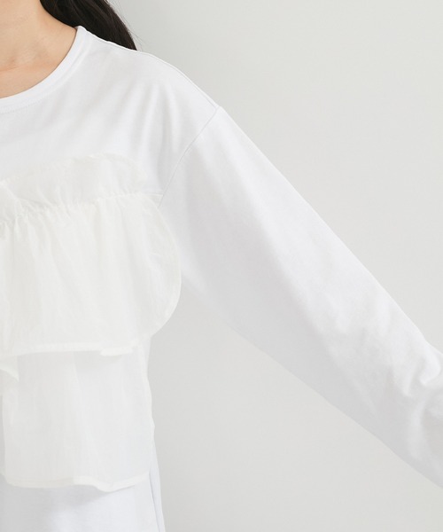 le cercle ADAM ET ROPE'(ルセルクルアダムエロペ)の「シアーフリルアシメコンビプル(Tシャツ/カットソー・レディース・クリーム/ブラック/ホワイト・FREE)」の20枚目の写真