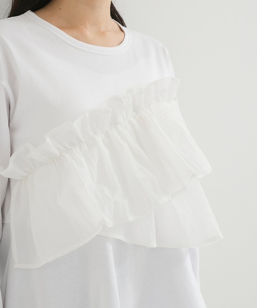 シアーフリルアシメコンビプル（Tシャツ/カットソー）｜LE