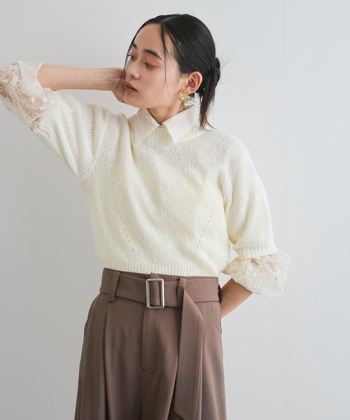 VIS(ビス)の「【洗える】アイレットブークレコンパクトニット(Tシャツ/カットソー・レディース・ブラック/レッド/オフホワイト/ライトグリーン・FREE)」の9枚目の写真