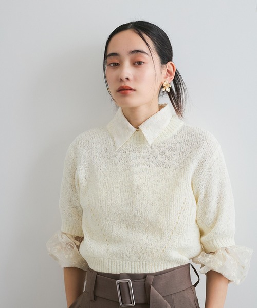 VIS(ビス)の「【洗える】アイレットブークレコンパクトニット(Tシャツ/カットソー・レディース・ブラック/レッド/オフホワイト/ライトグリーン・FREE)」の11枚目の写真