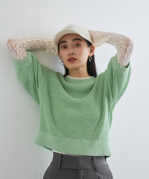 VIS(ビス)の「【洗える】アイレットブークレコンパクトニット(Tシャツ/カットソー・レディース・ブラック/レッド/オフホワイト/ライトグリーン・FREE)」の14枚目の写真