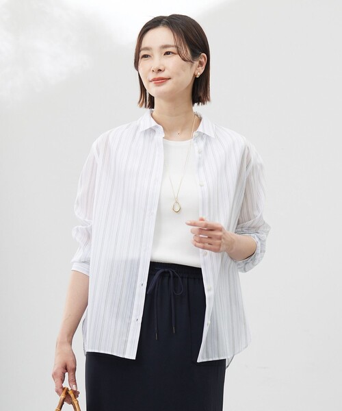 J.PRESS(ジェイプレス)の「【洗える】ランダムストライプ シャツカラー ブラウス(シャツ/ブラウス・レディース・ピンク系1/サックスブルー系1/ホワイト系1・T13/T15)」の2枚目の写真