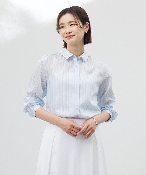 J.PRESS(ジェイプレス)の「【洗える】ランダムストライプ シャツカラー ブラウス(シャツ/ブラウス・レディース・ピンク系1/サックスブルー系1/ホワイト系1・T13/T15)」の1枚目の写真