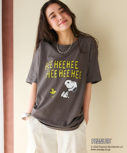 PEANUTS(ピーナッツ)の「【PEANUTS/ピーナッツ】スヌーピー/SNOOPYヴィンテージ風カスレプリント半袖Tシャツ(Tシャツ/カットソー・レディース・杢グレー/ピンク/チャコール/ベージュ/ブルー/オフホワイト/グレー・M/L/LL/3L)」の12枚目の写真