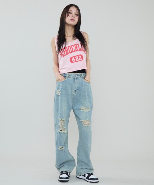 ダメージ加工 ヴィンテージワイドデニムパンツ（デニムパンツ