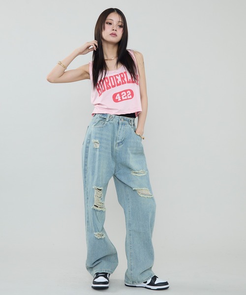 ダメージ加工 ヴィンテージワイドデニムパンツ（デニムパンツ