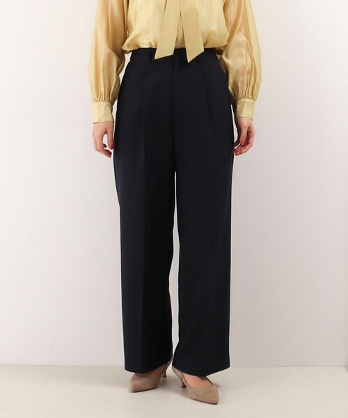 NOLLEY'S LIGHT(ノーリーズライト)の「《セットアップ対応》リサイクルリネンライク ワンタックセミワイドパンツ(その他パンツ・レディース・ネイビー/ベージュ・36/38)」の2枚目の写真