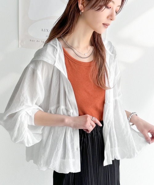 セール】抜け感シアーで軽やかに。フード付きバルーンシルエットの長袖