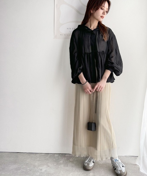 セール】抜け感シアーで軽やかに。フード付きバルーンシルエットの長袖