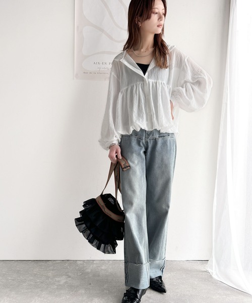 セール】抜け感シアーで軽やかに。フード付きバルーンシルエットの長袖