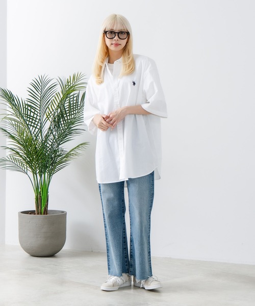 U.S. POLO ASSN.（ユーエスポロアッスン）の「【U.S. POLO ASSN./ユーエスポロアッスン】ワンポイント刺繍ロゴ オーバーサイズ S/S レギュラーカラーブロード（シャツ/ブラウス・メンズ・サックスブルー/ブラック/ネイビー/ホワイト/ブルー・M/L/X-LARGE）」の7枚目の写真