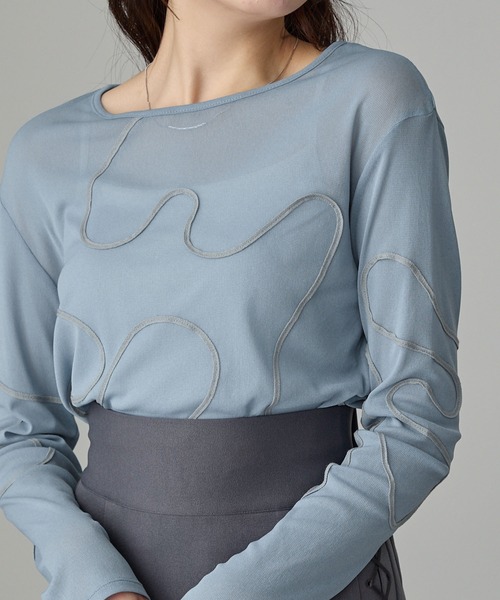 Cieluna】コード刺繍シアーロングスリーブカットソー（Tシャツ