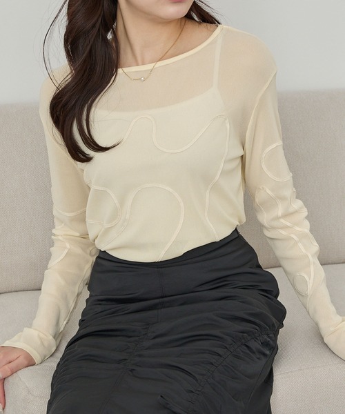 Cieluna（シエルナ）の「【Cieluna】コード刺繍シアーロングスリーブカットソー（Tシャツ/カットソー・レディース・グレー/ブルー/アイボリー/ブラック・FREE）」の5枚目の写真