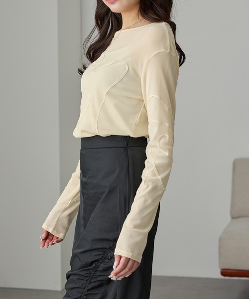 Cieluna（シエルナ）の「【Cieluna】コード刺繍シアーロングスリーブカットソー（Tシャツ/カットソー・レディース・グレー/ブルー/アイボリー/ブラック・FREE）」の7枚目の写真