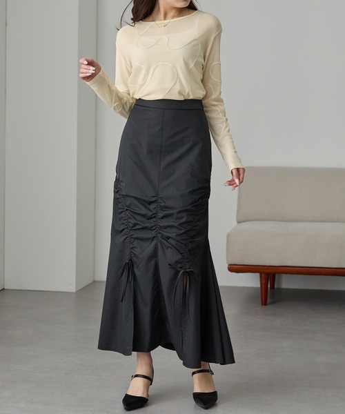 Cieluna（シエルナ）の「【Cieluna】コード刺繍シアーロングスリーブカットソー（Tシャツ/カットソー・レディース・グレー/ブルー/アイボリー/ブラック・FREE）」の9枚目の写真