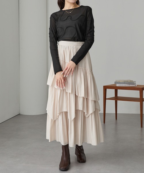 Cieluna（シエルナ）の「【Cieluna】コード刺繍シアーロングスリーブカットソー（Tシャツ/カットソー・レディース・グレー/ブルー/アイボリー/ブラック・FREE）」の15枚目の写真